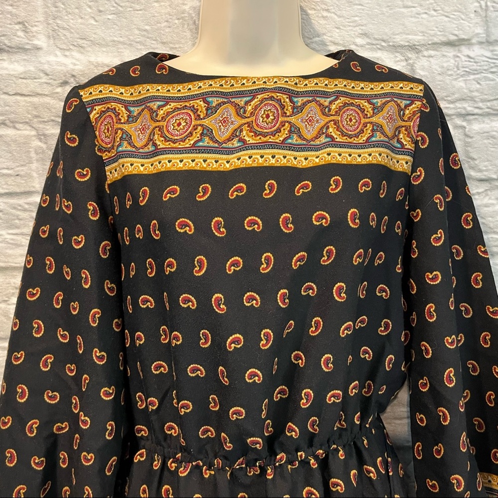 Vintage 70s/80s JJ Dean Paisley Print Belted MIDI Long Sleeve Bohemian Dress - Picture 12 of 16